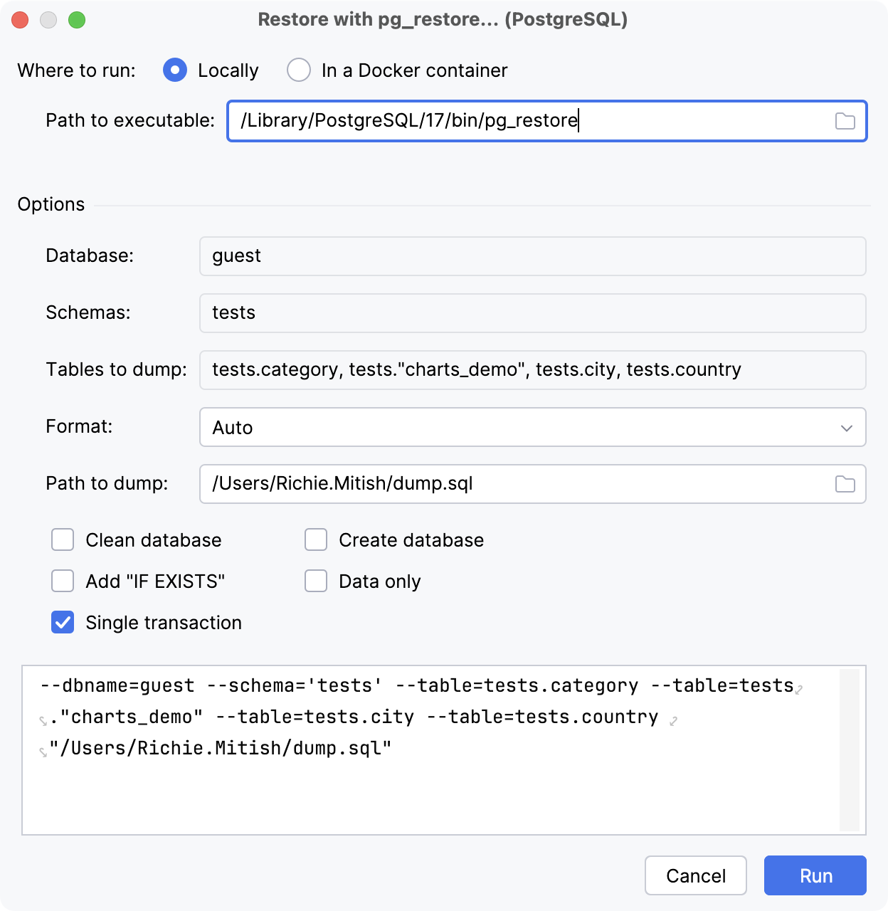 Restore a full data dump with pg_restore