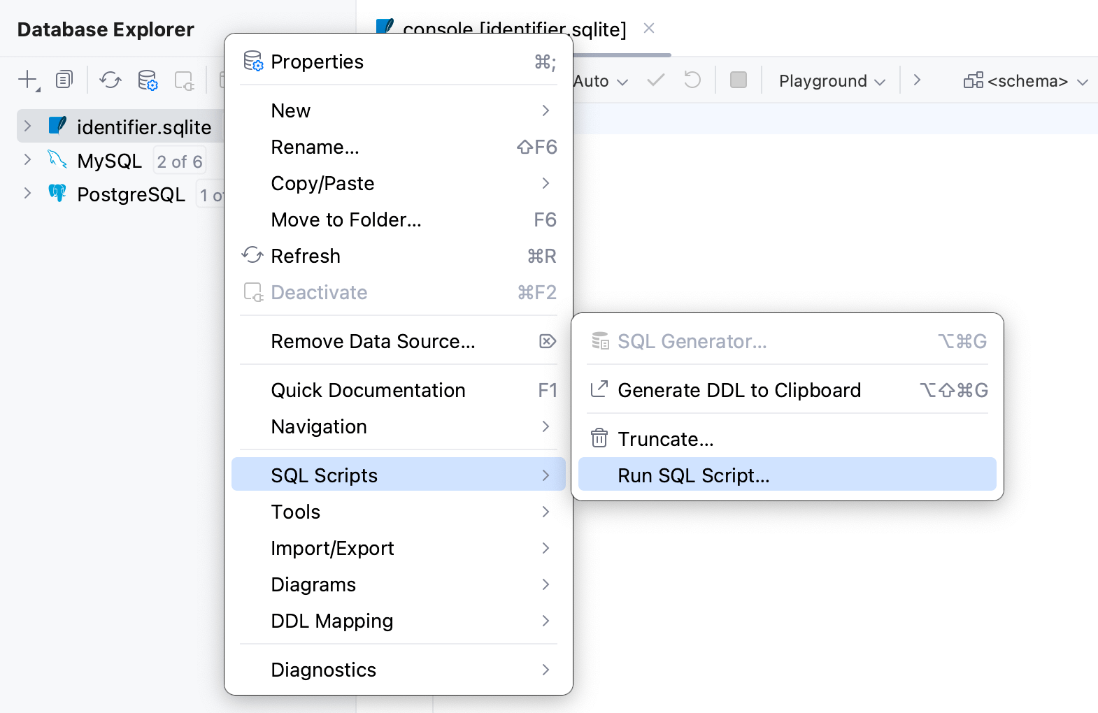 从 Database Explorer 运行 SQL 文件 从 Database Explorer 运行 SQL 文件