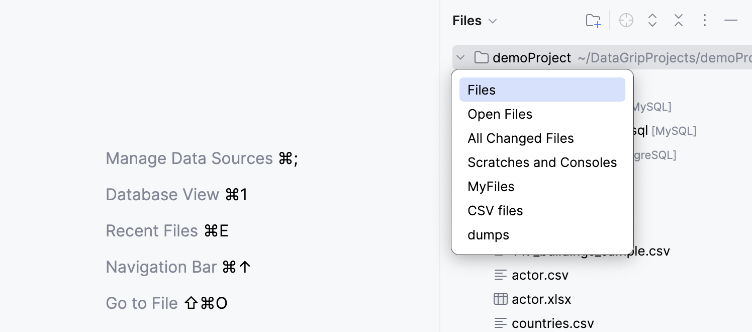 Files 工具窗口中的作用域 Files 工具窗口中的作用域
