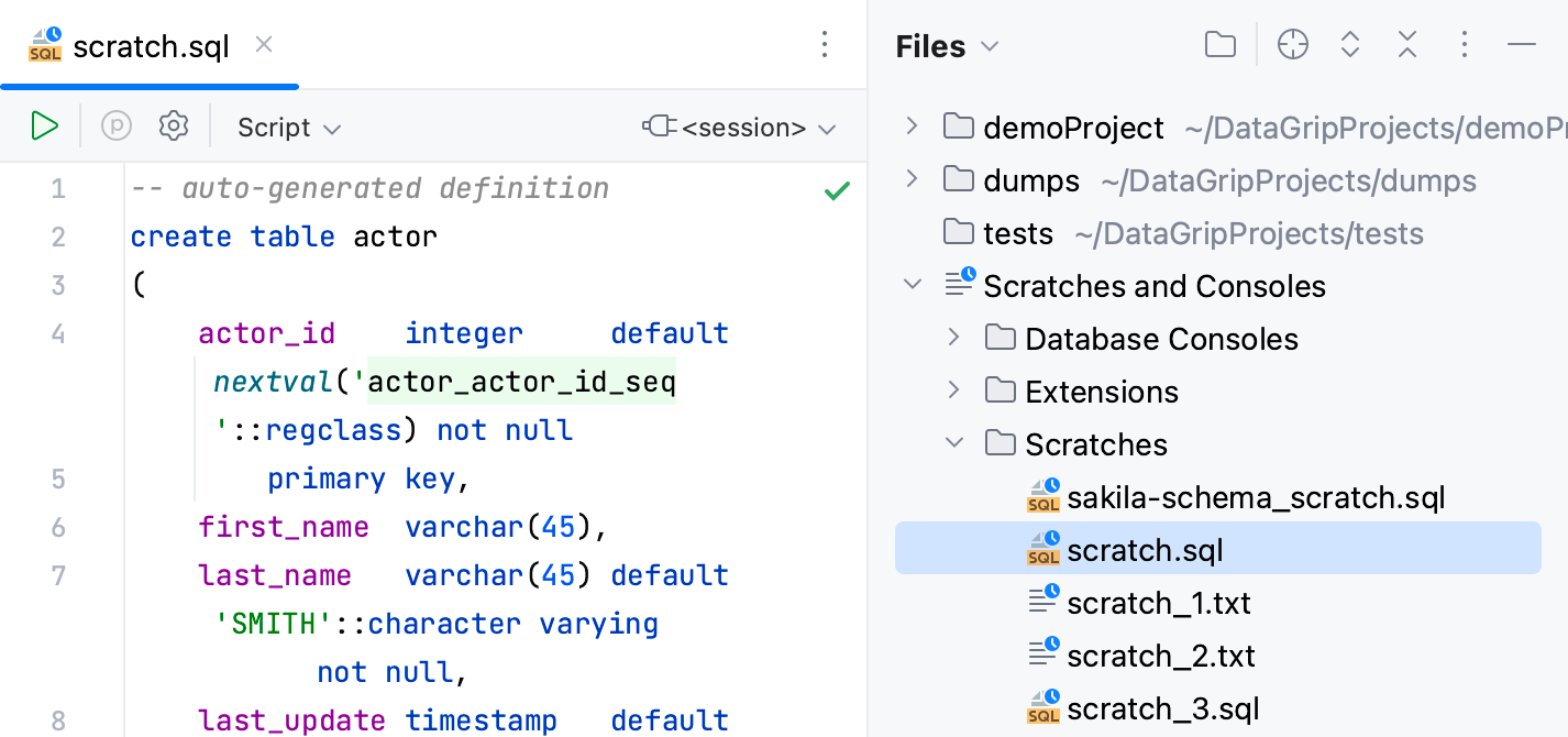 Examples of scratch files Examples of scratch files