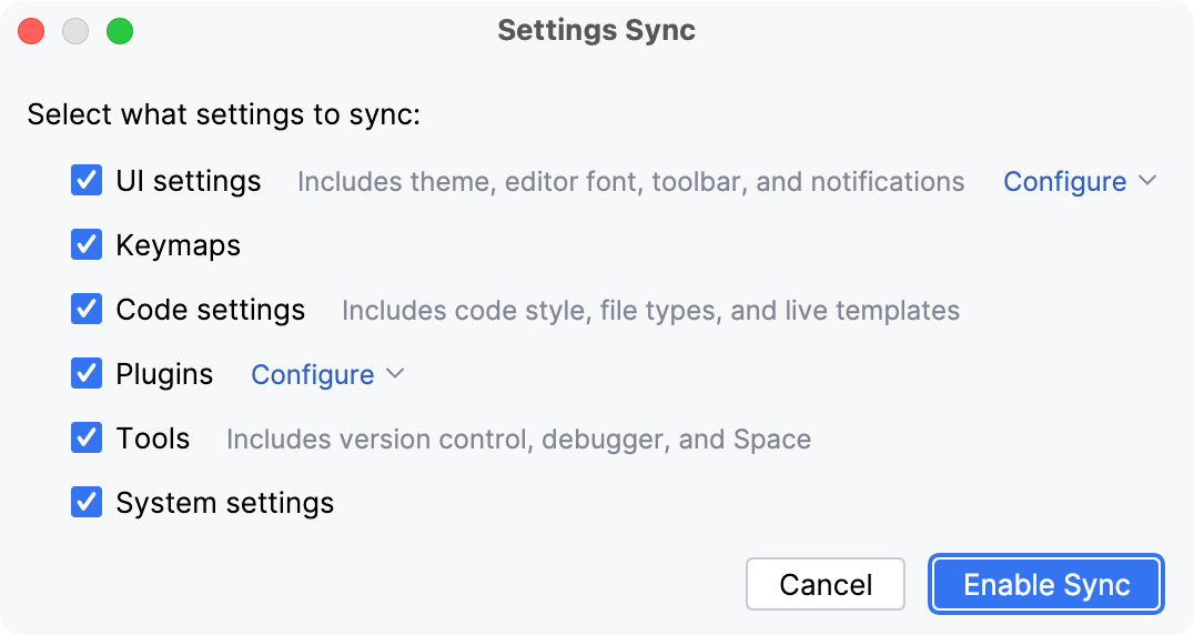 The Settings Sync window: no synced settings The Settings Sync window: no synced settings