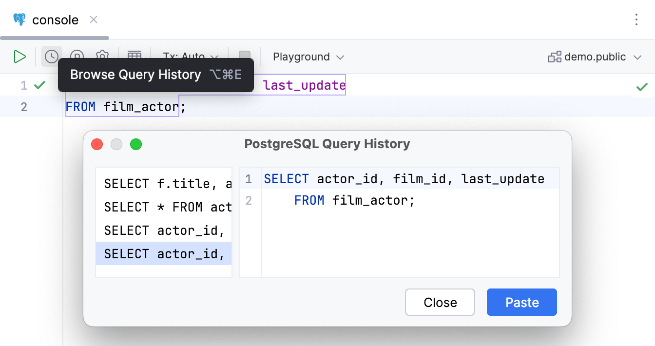 View history of executed queries View history of executed queries