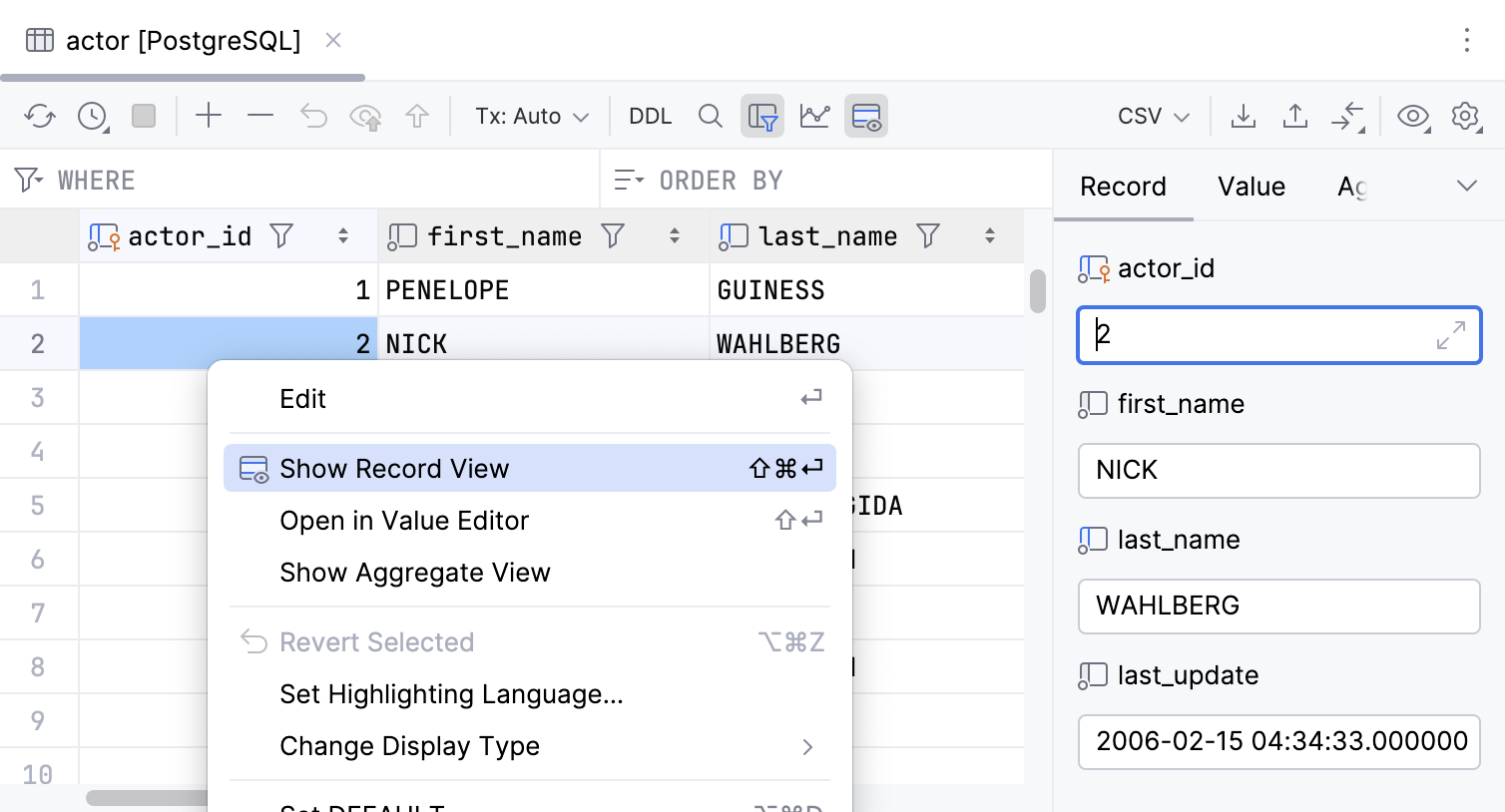 Single record view in the data editor
