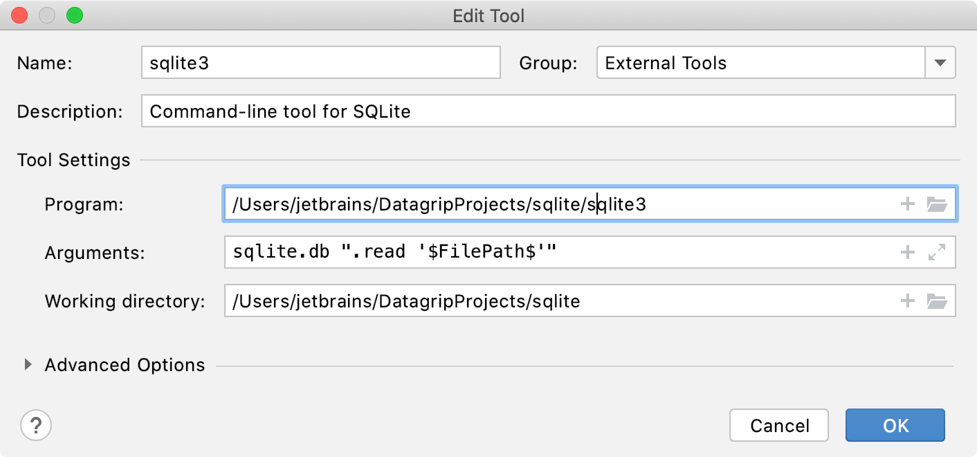 sqlite3 external tool configuration sqlite3 external tool configuration