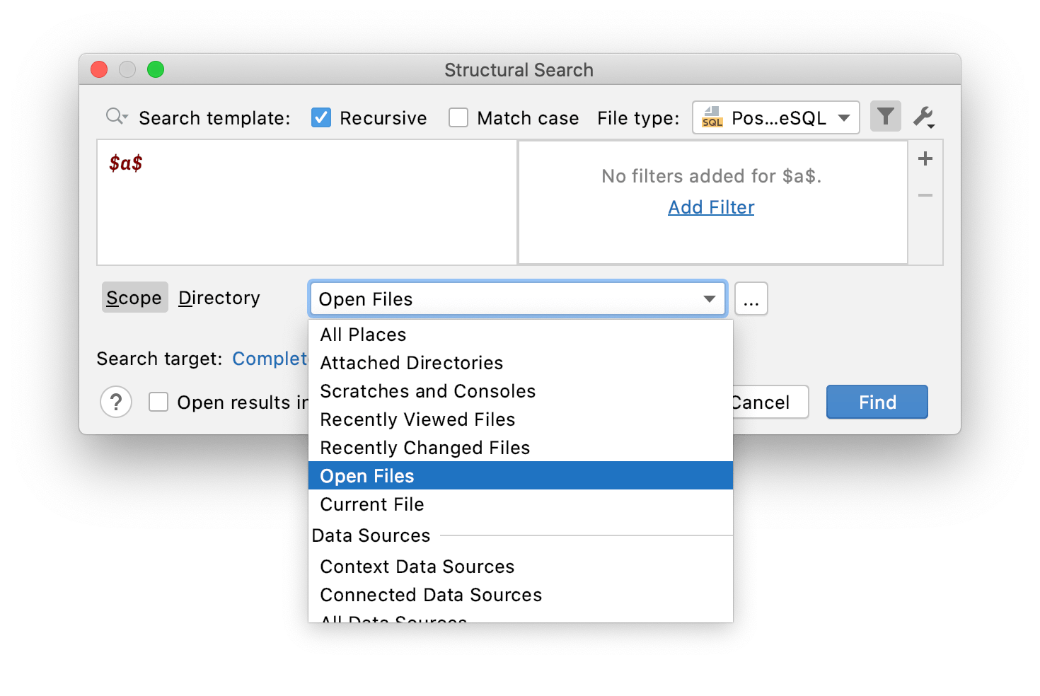 Scopes in structural search Scopes in structural search