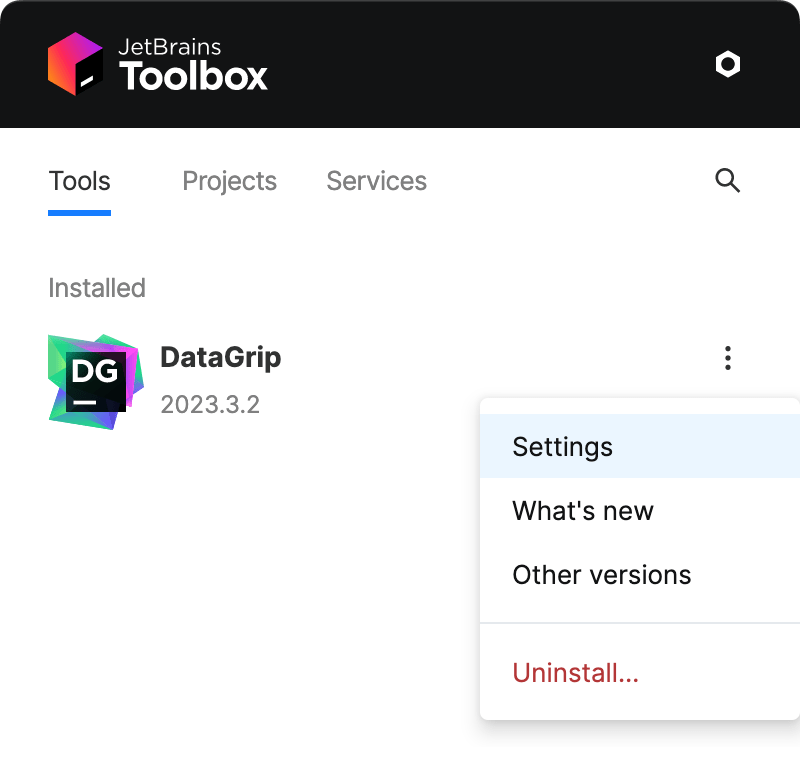 Opening IDE instance settings in Toolbox App Opening IDE instance settings in Toolbox App