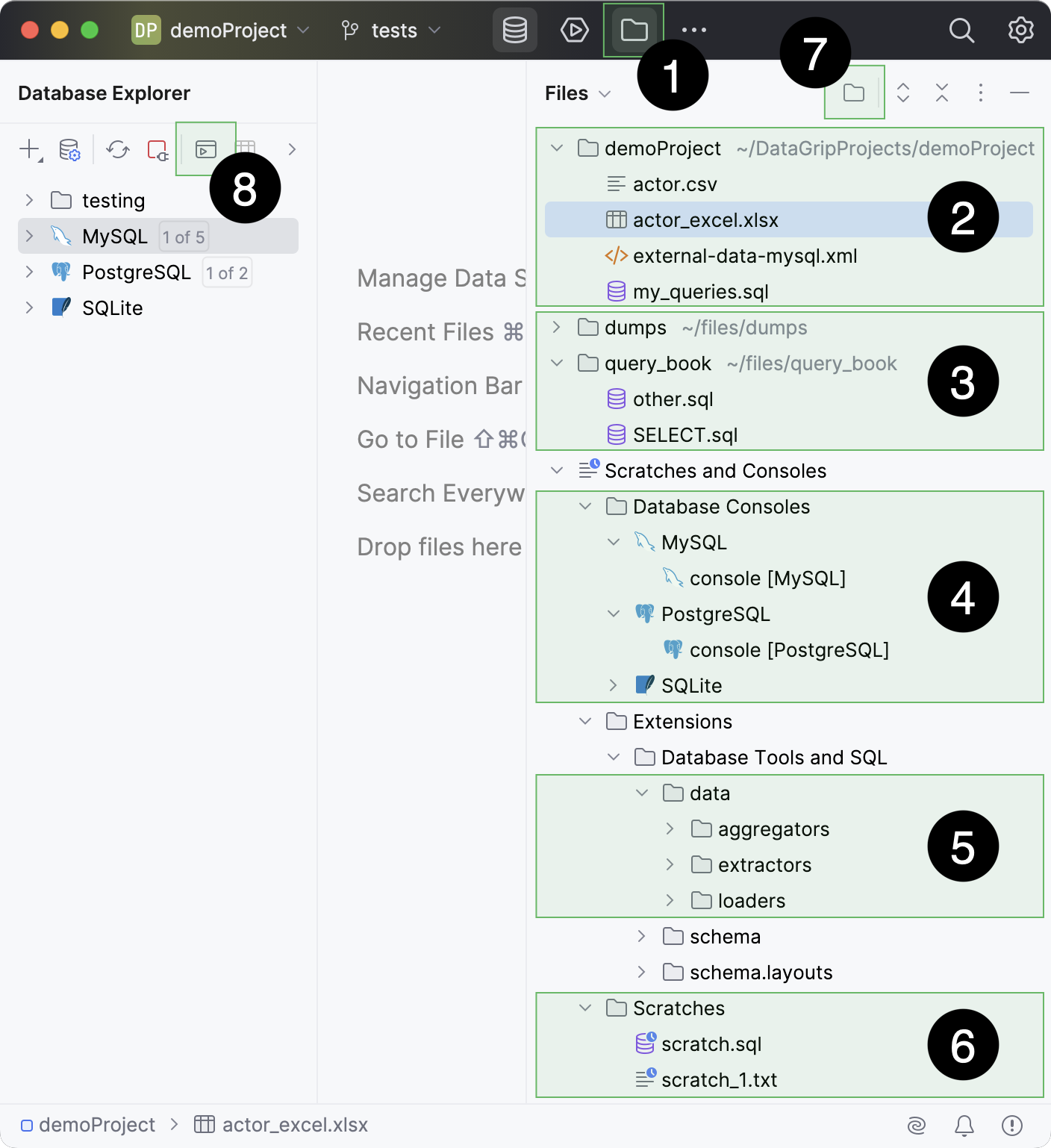 SQL files in the Files tool window SQL files in the Files tool window