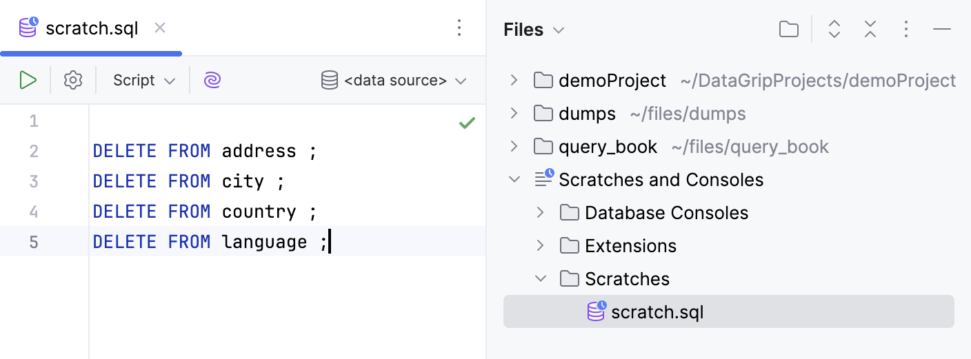 Paste the created script to a new scratch file Paste the created script to a new scratch file