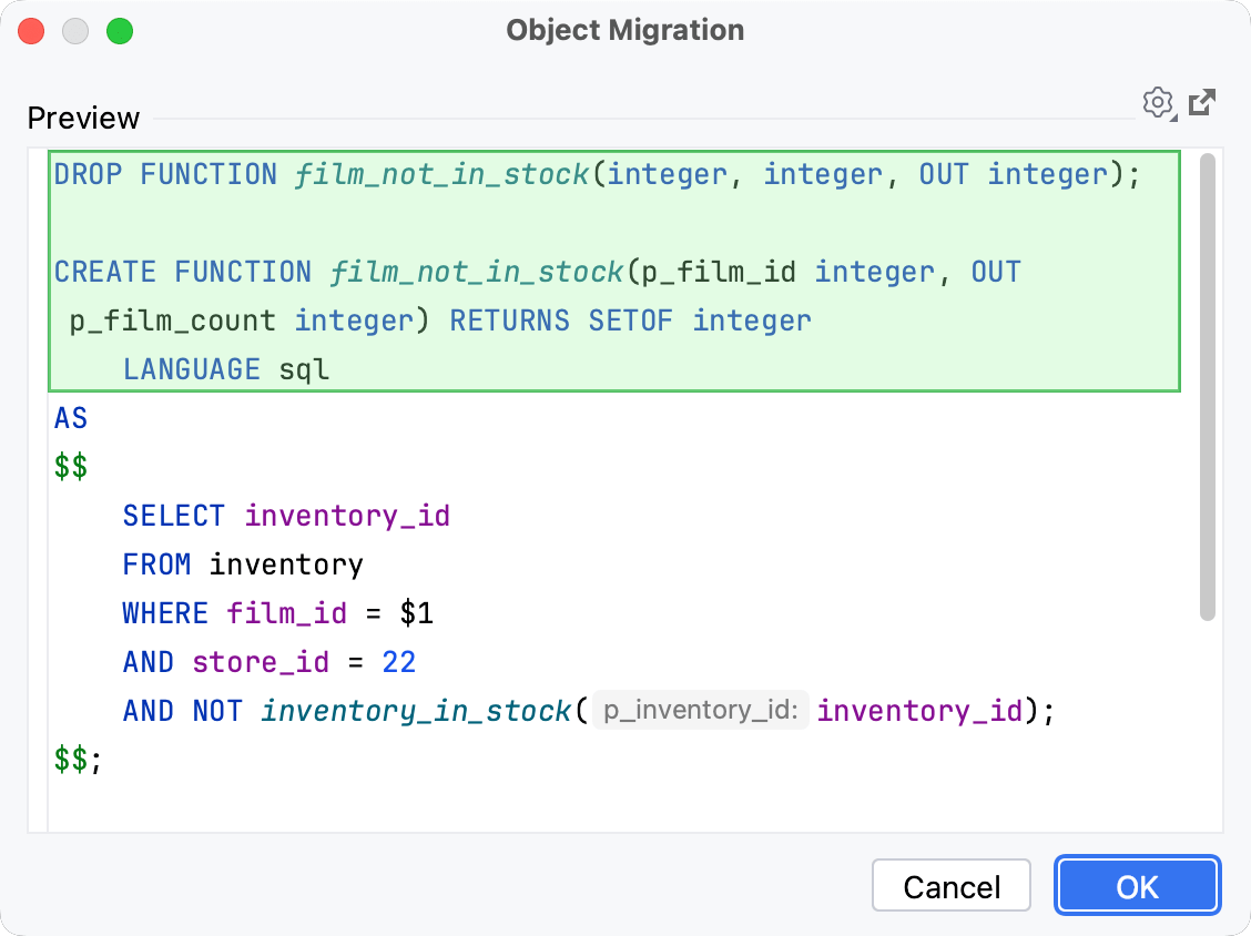Migration script with changes for a single database object Migration script with changes for a single database object