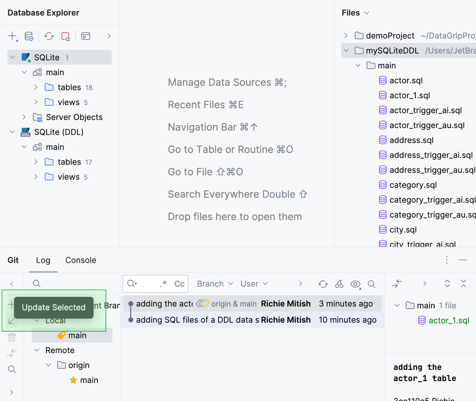 Update project in the Git tool window Update project in the Git tool window
