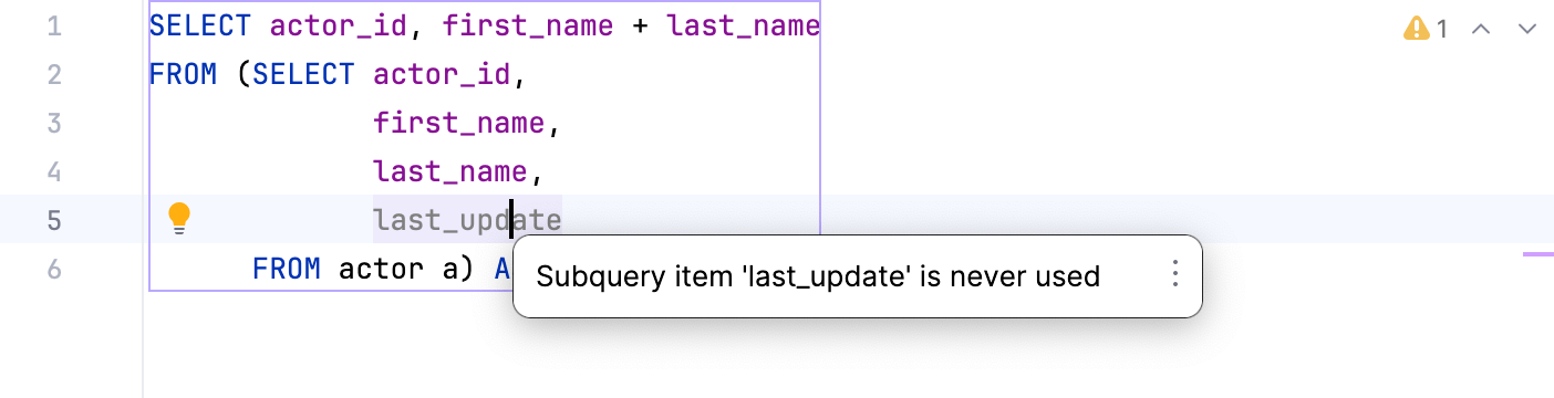 Unused subquery item Unused subquery item