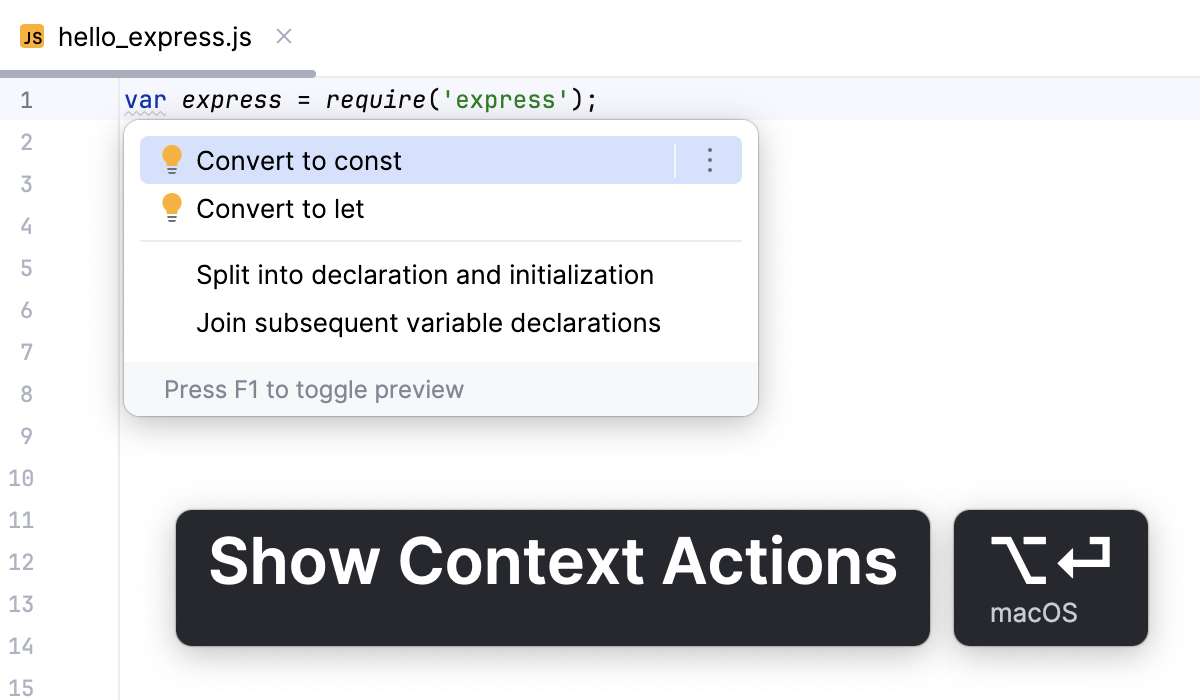 Convert var to const via a context action Convert var to const via a context action