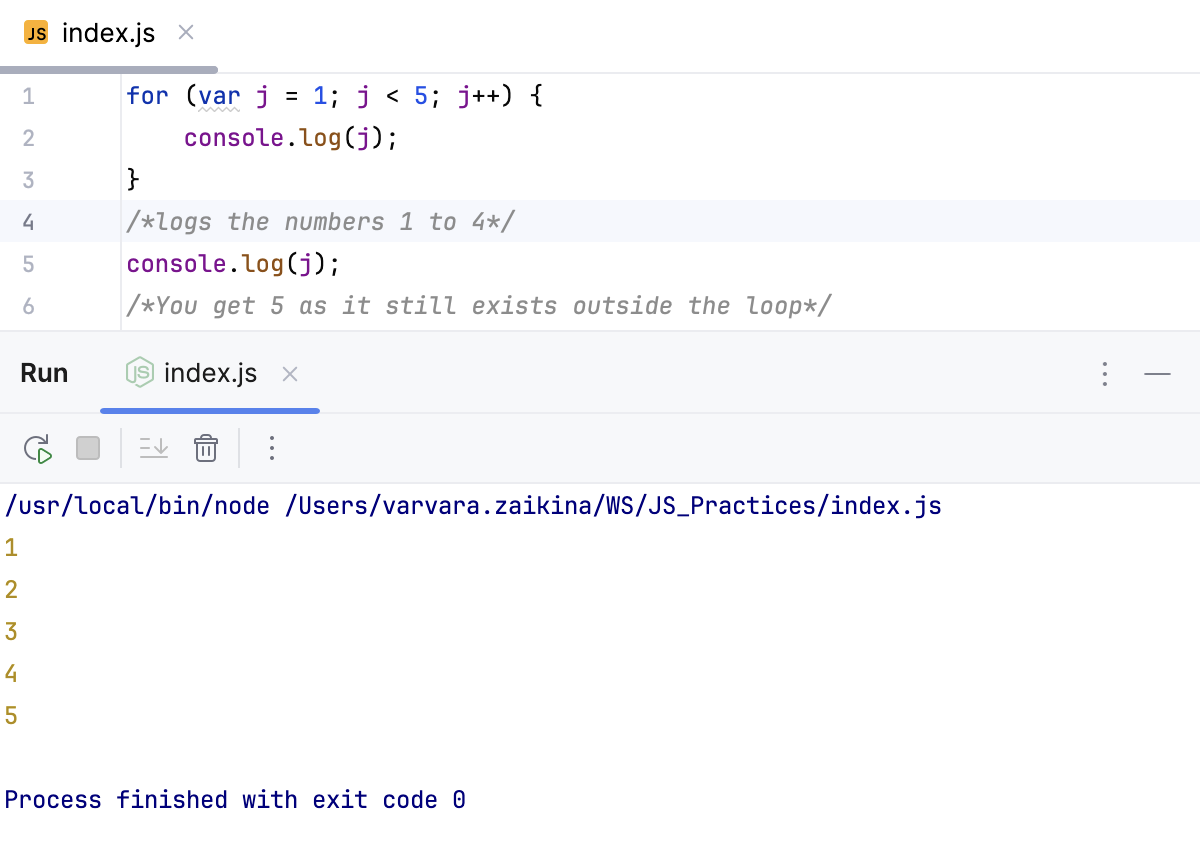 App output with var declarations App output with var declarations