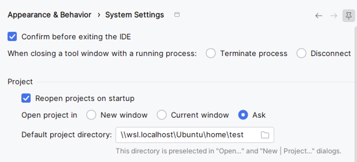Default project directory Default project directory