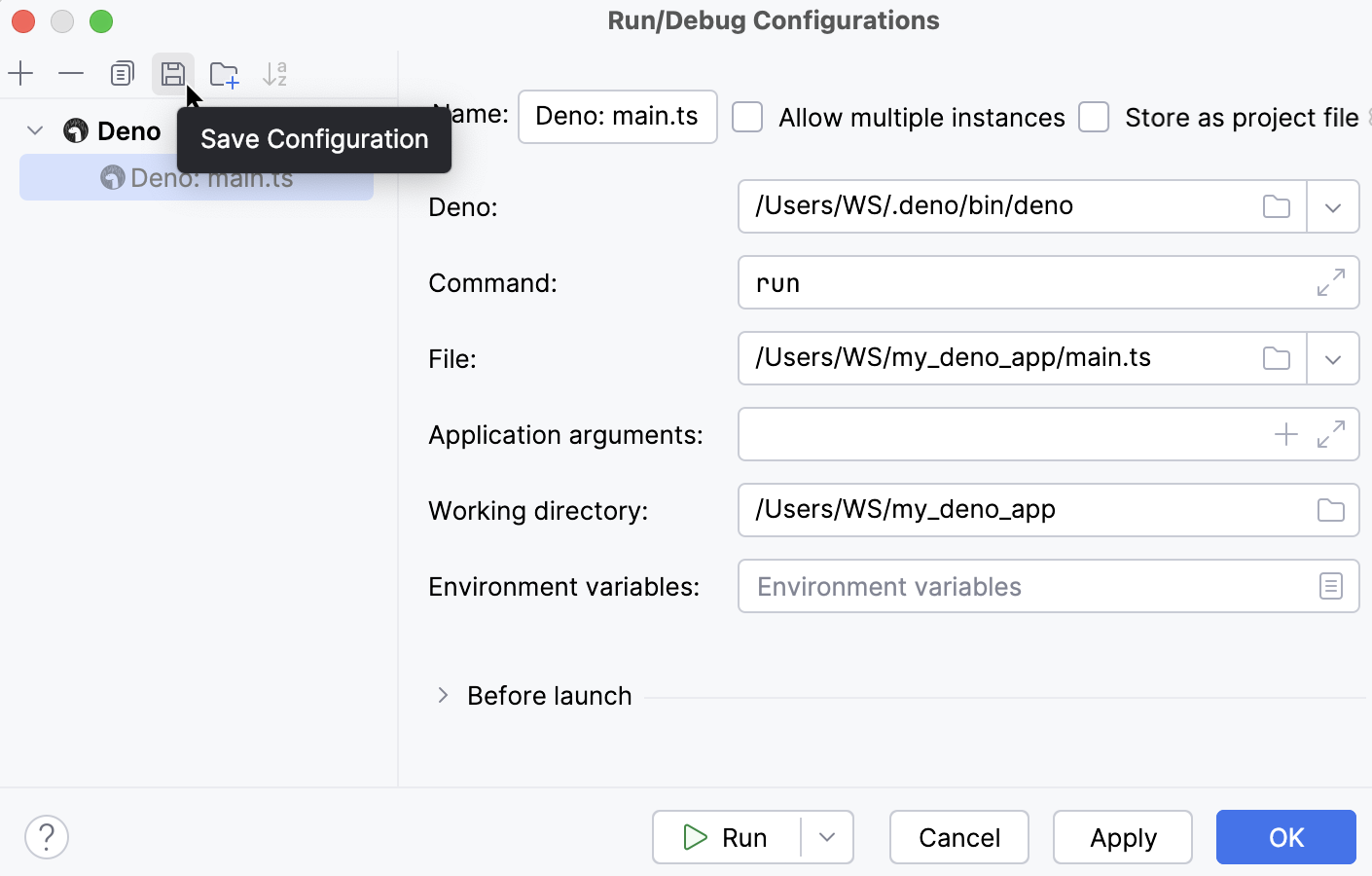 Save a temporary Deno run/debug configuration Save a temporary Deno run/debug configuration