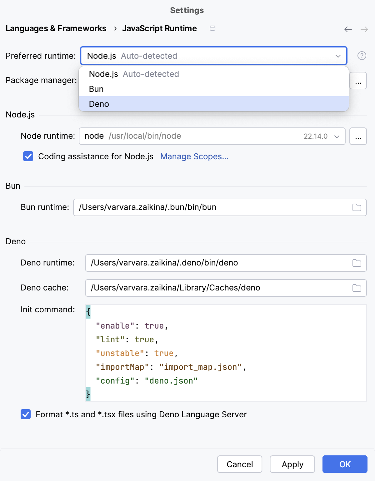 Deno configuration settings Deno configuration settings