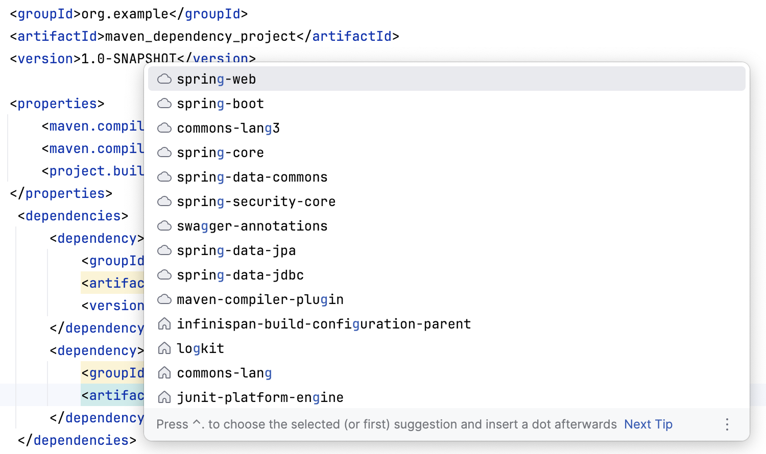 Dependency completion Dependency completion