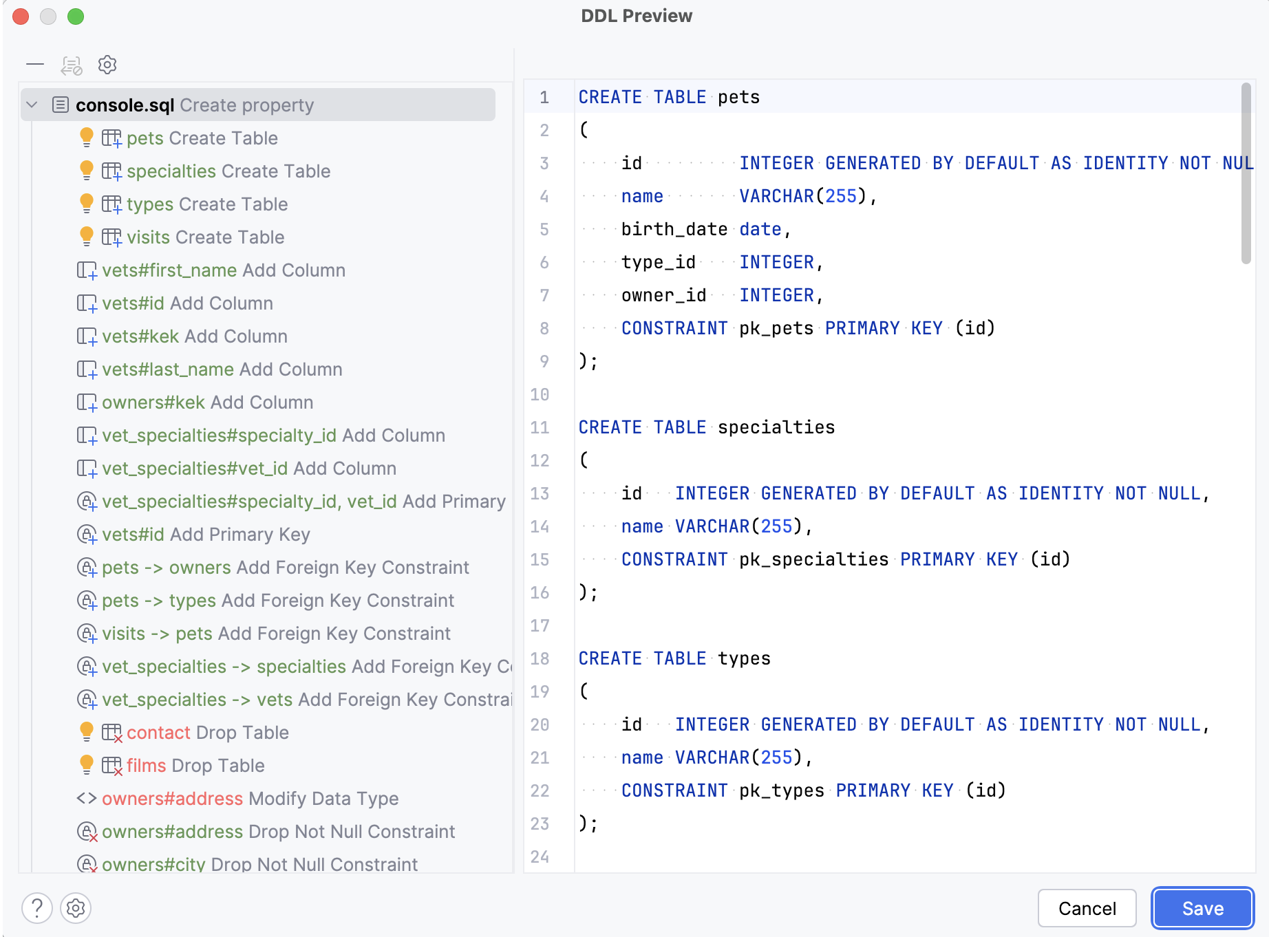 Preview DDL window