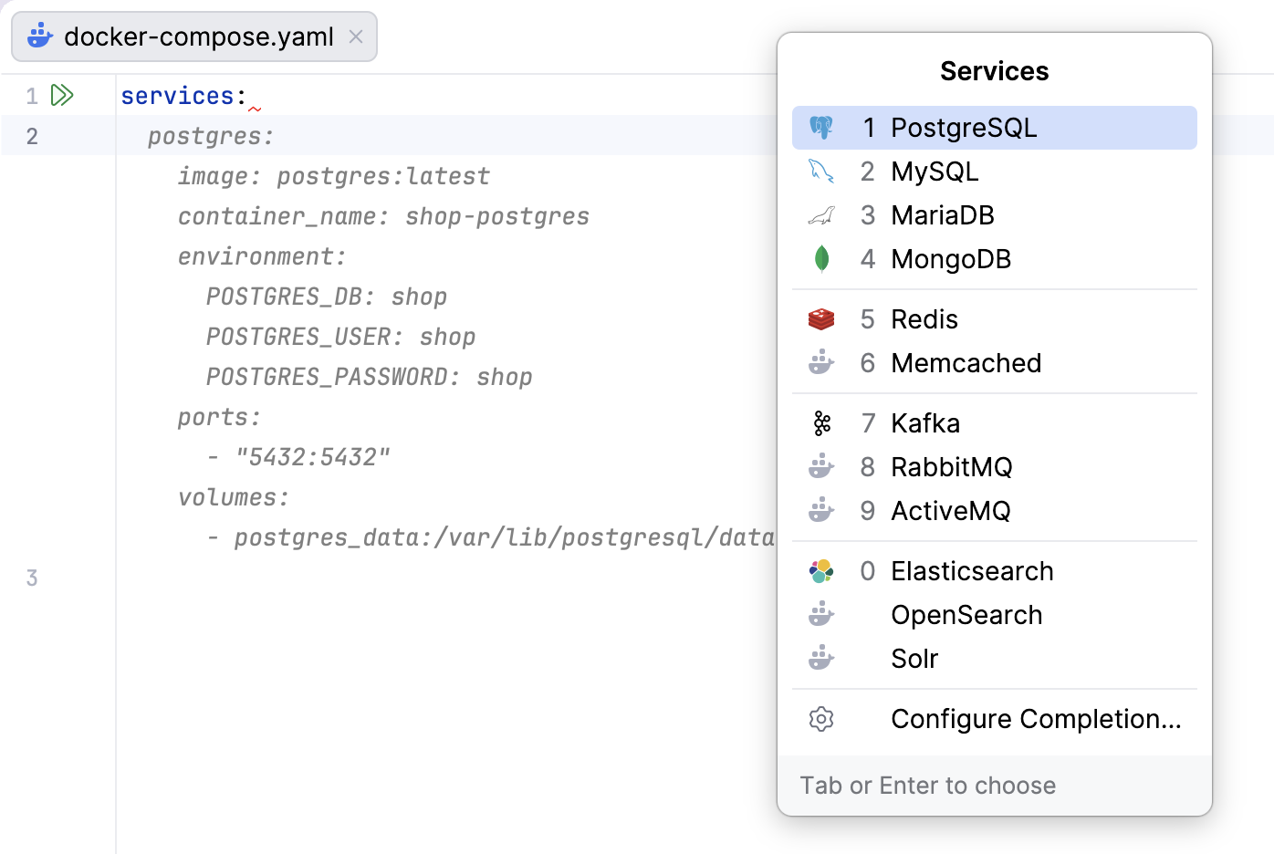 Docker Compose completion. Choose a service Docker Compose completion. Choose a service