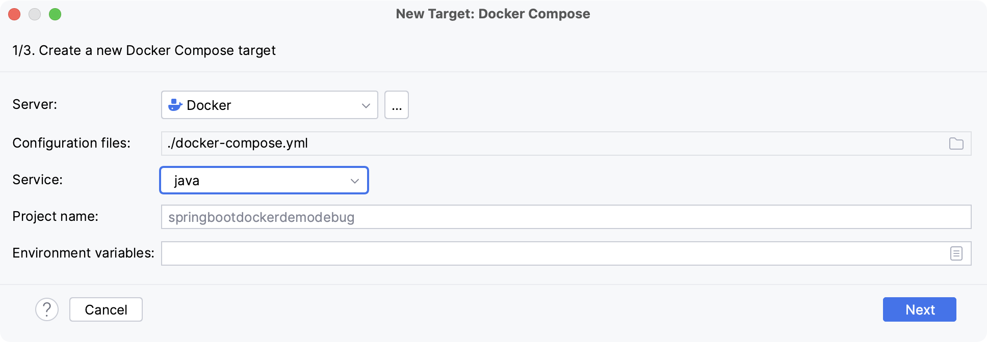 添加 Docker Compose 运行目标并包含 Java 服务 添加 Docker Compose 运行目标并包含 Java 服务