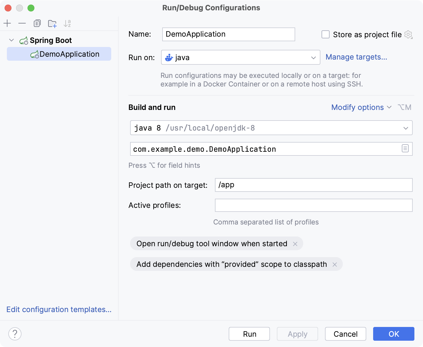 使用新的运行目标的 DemoApplication 使用新的运行目标的 DemoApplication