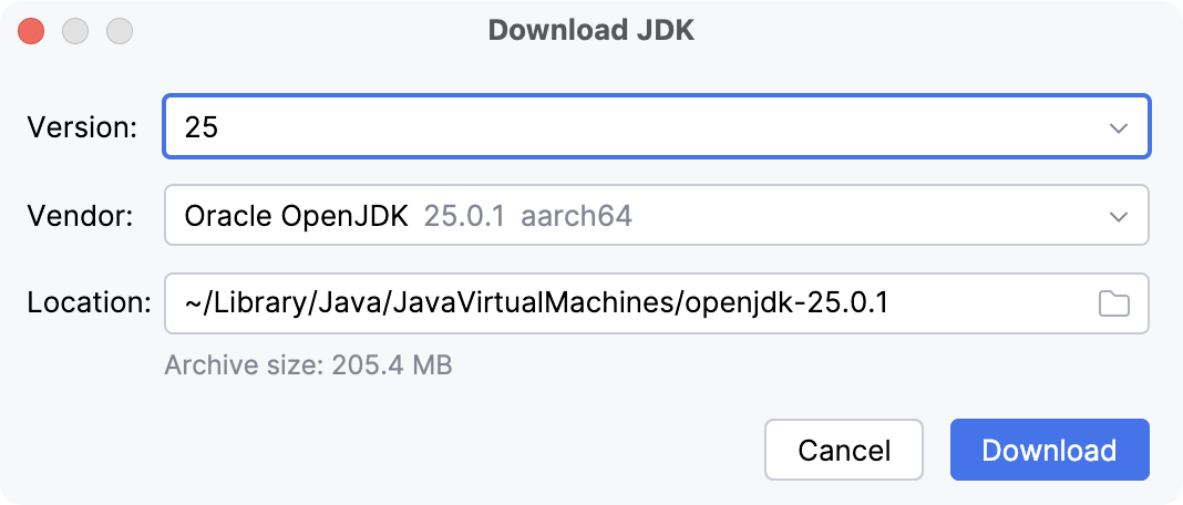 Downloading a JDK when creating a project Downloading a JDK when creating a project