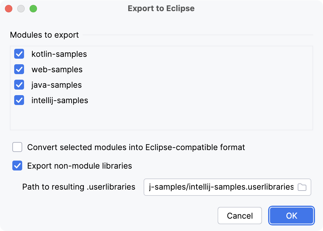 将项目导出到 Eclipse 将项目导出到 Eclipse