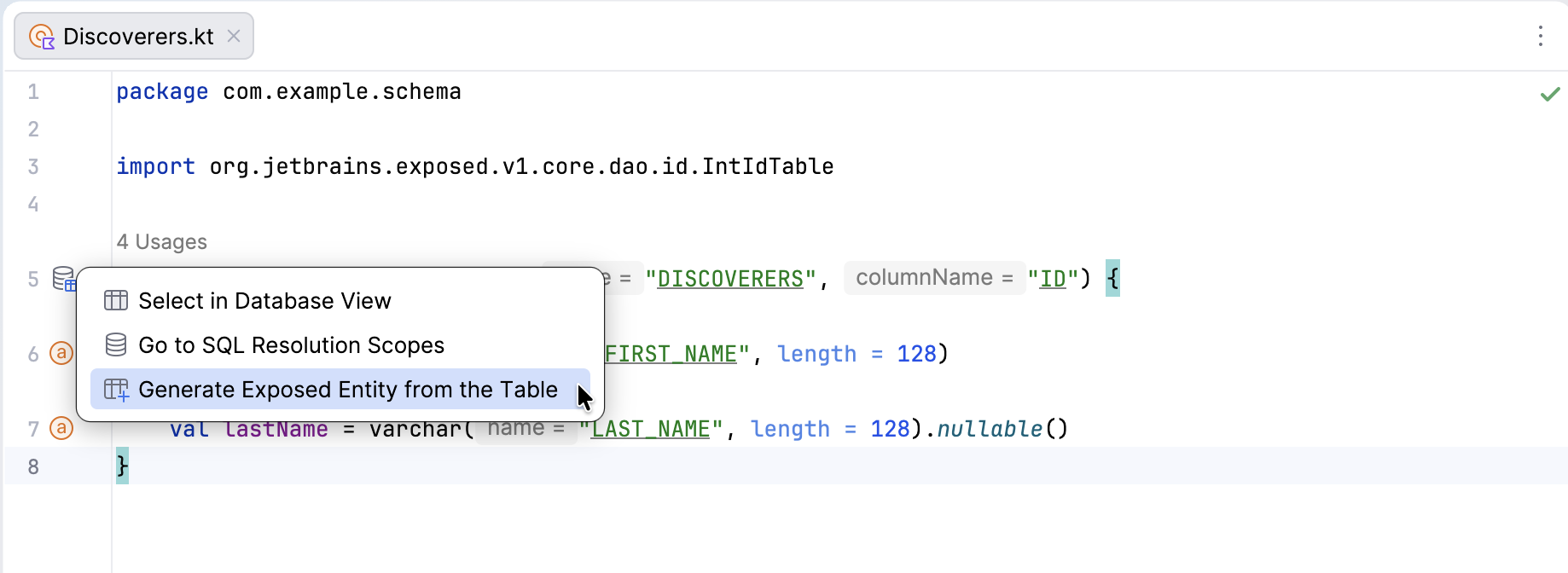 Generate entities from existing tables