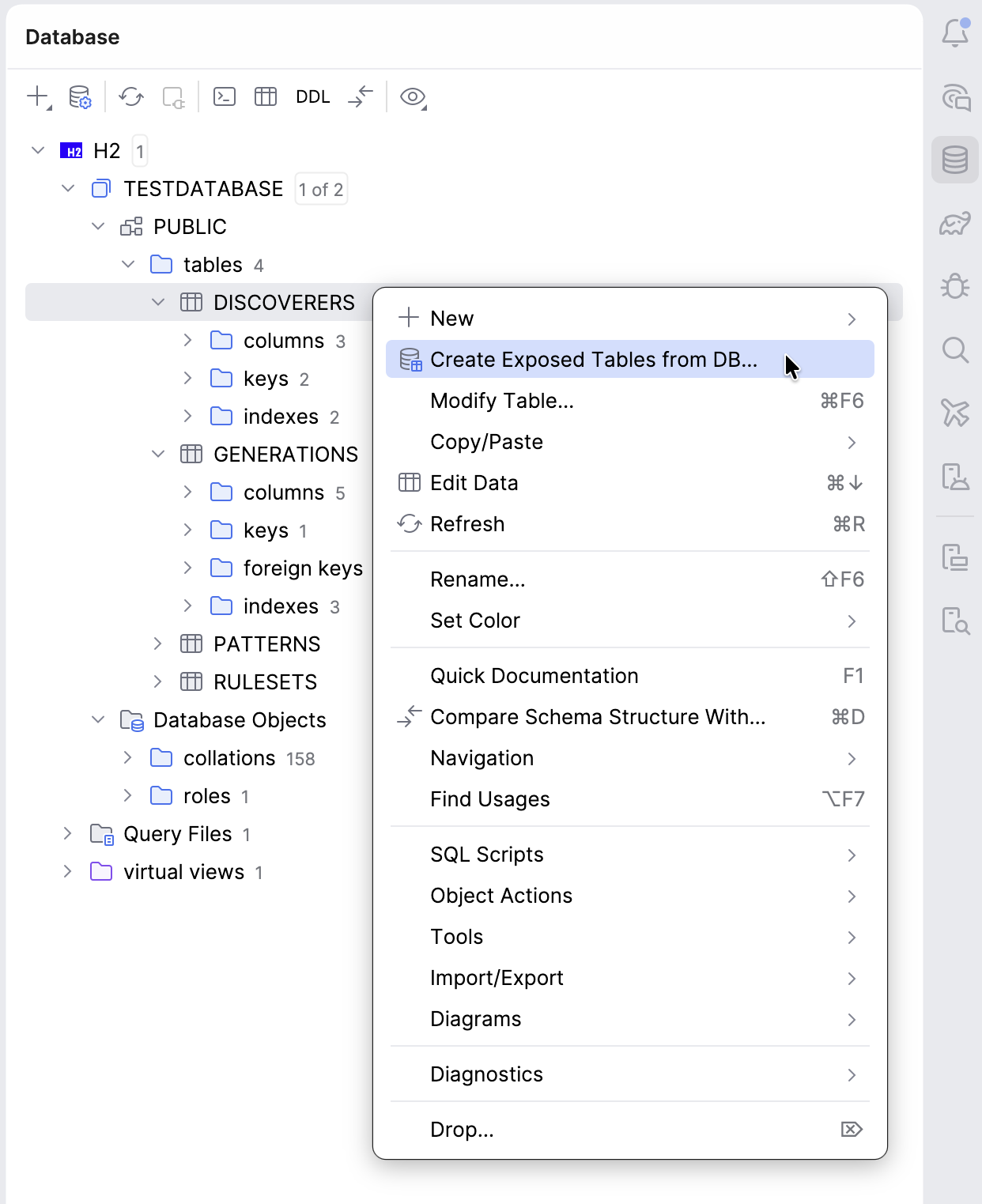 Generate tables from an existing database schema