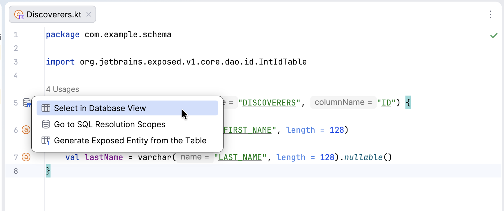 Gutter icons for Exposed tables
