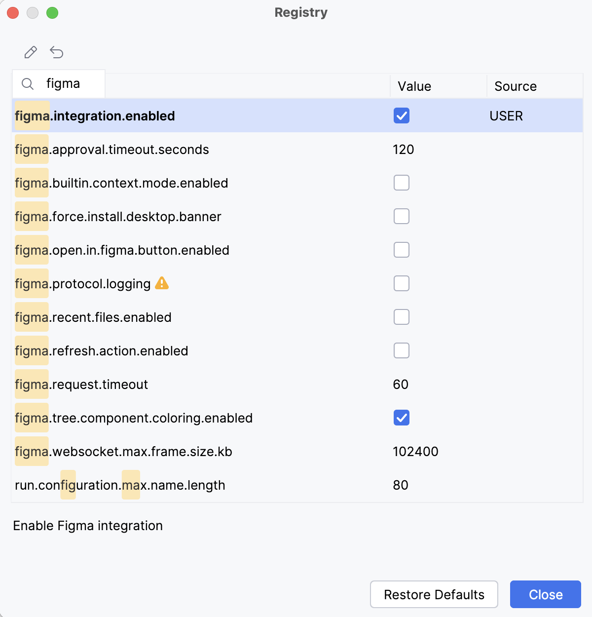 Enable figma in the registry