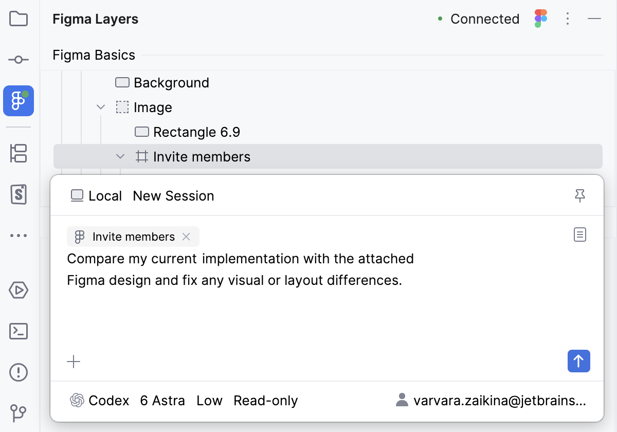 A Figma design attached to the AI Assistant chat A Figma design attached to the AI Assistant chat