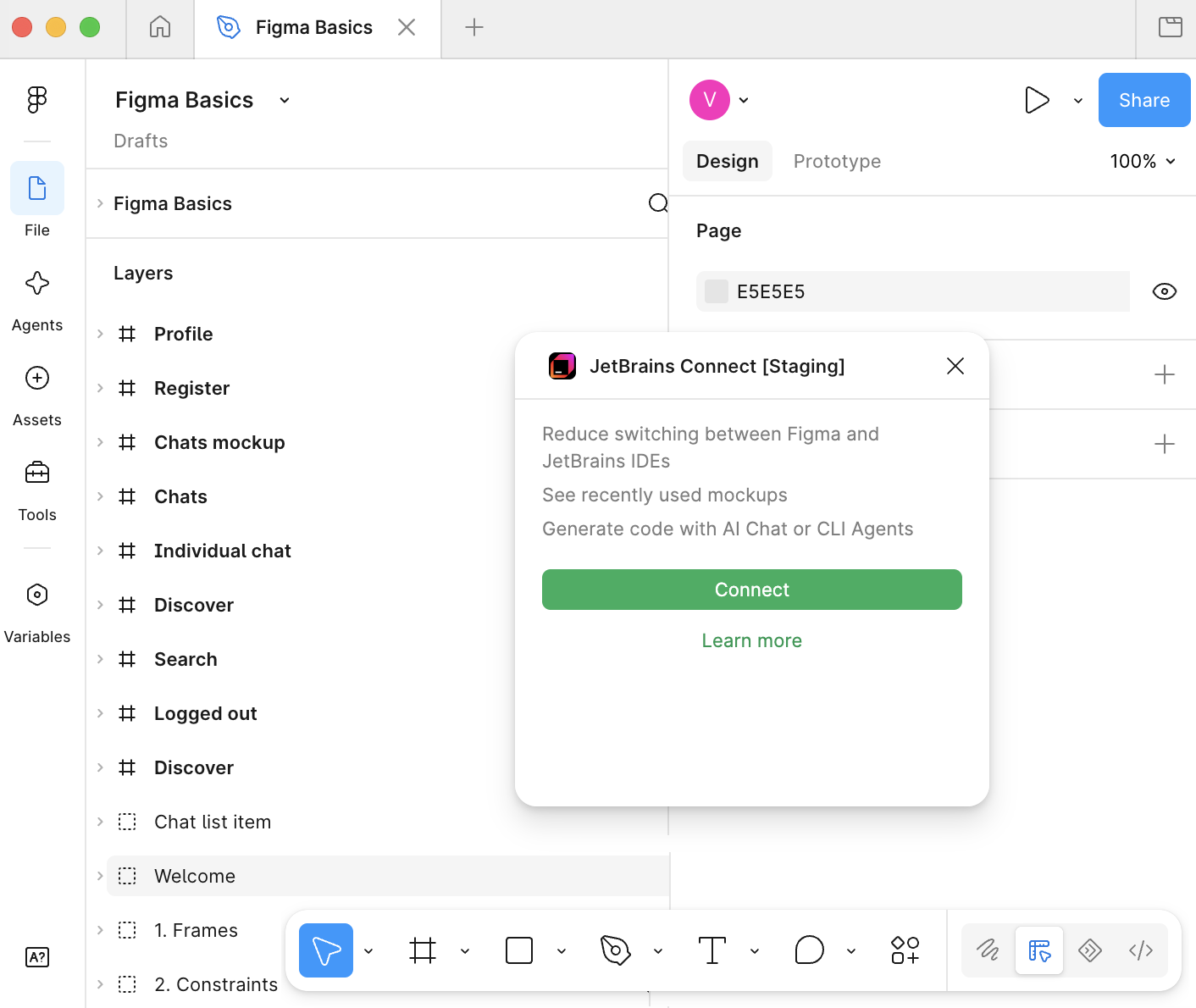 The Welcome to JetBrains Connect dialog in Figma Desktop