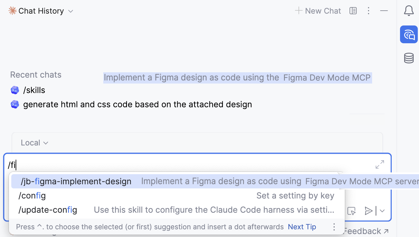 jb-figma-implement-design skill is suggested in the completion popup