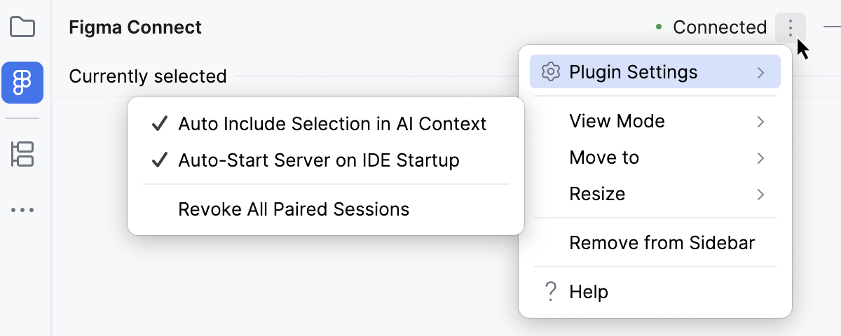 The Figma Connect settings menu