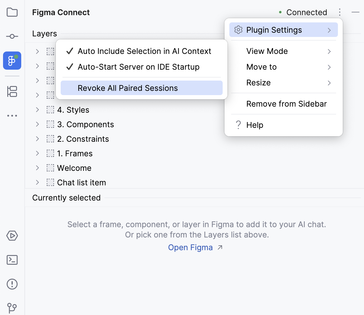 Figma Connect tool window - settings