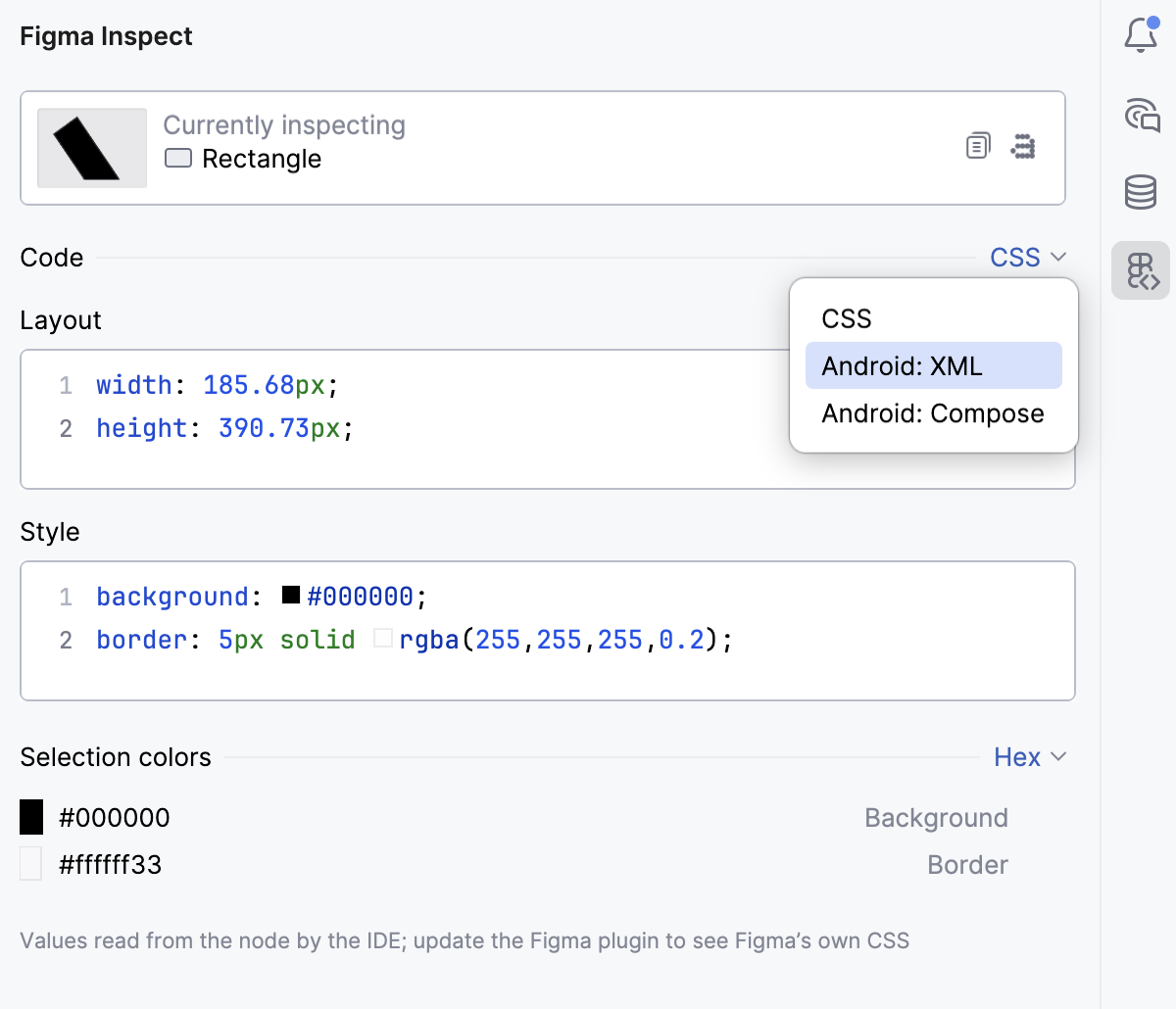 The Figma Inspect tool window - switch language The Figma Inspect tool window - switch language
