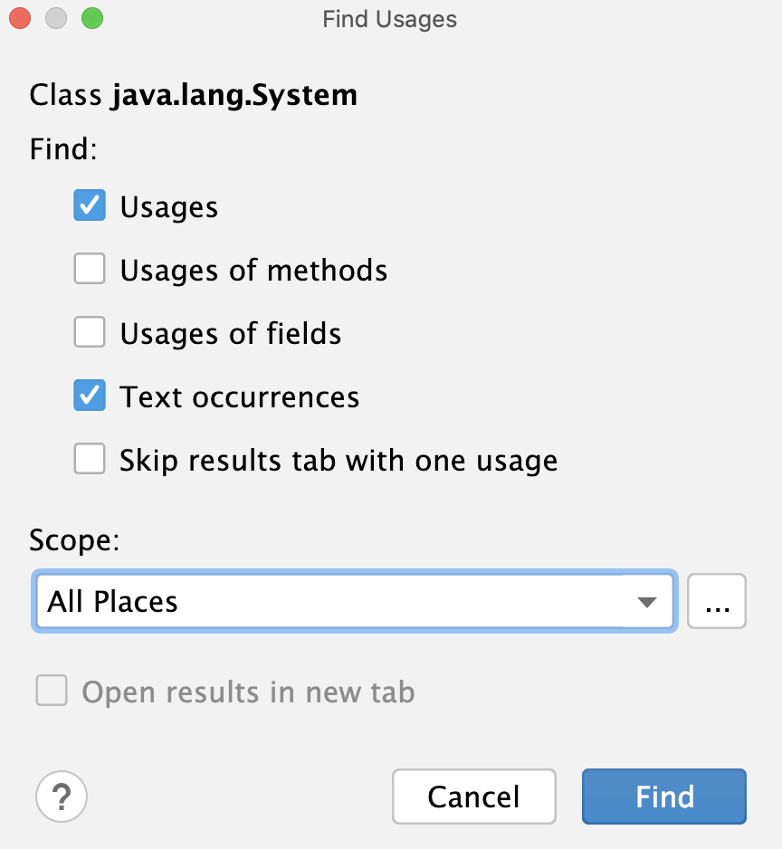 Find Usages dialog (Change Scope) Find Usages dialog (Change Scope)