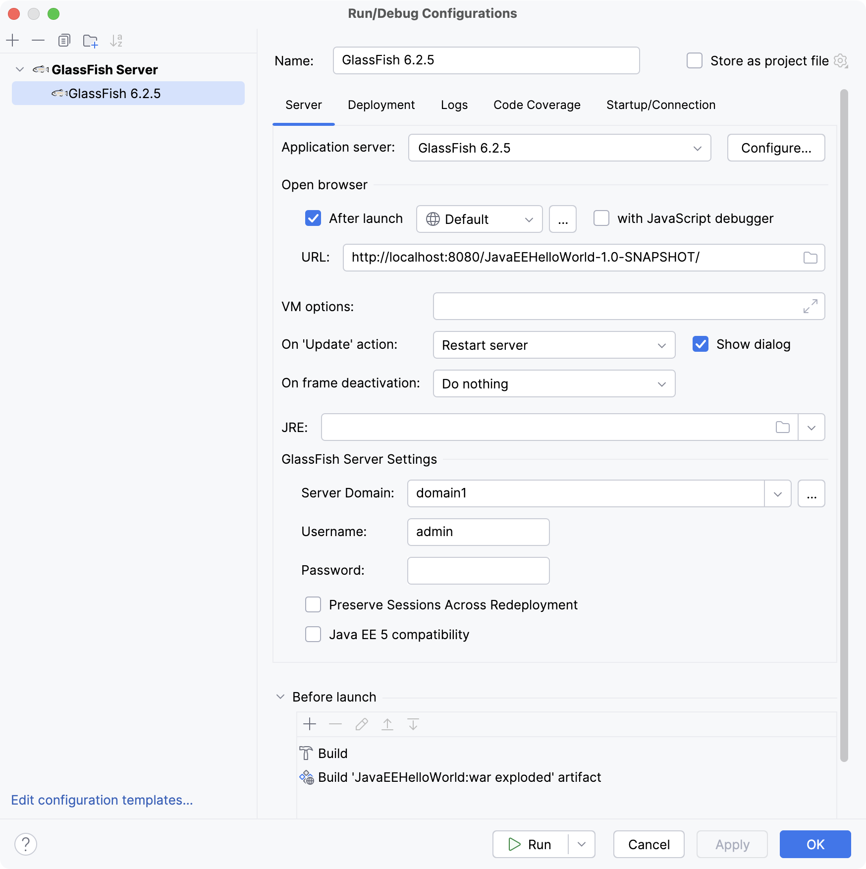 GlassFish run configuration done GlassFish run configuration done