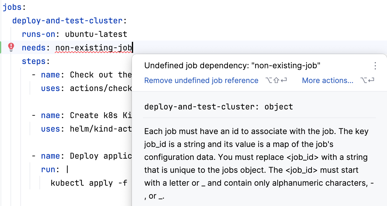 An inspection example: Undefined job dependency An inspection example: Undefined job dependency