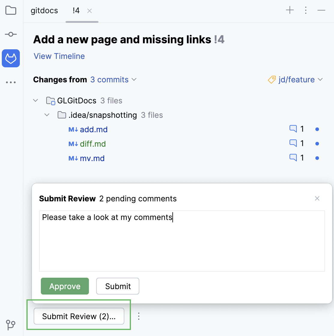 Submit review dialog