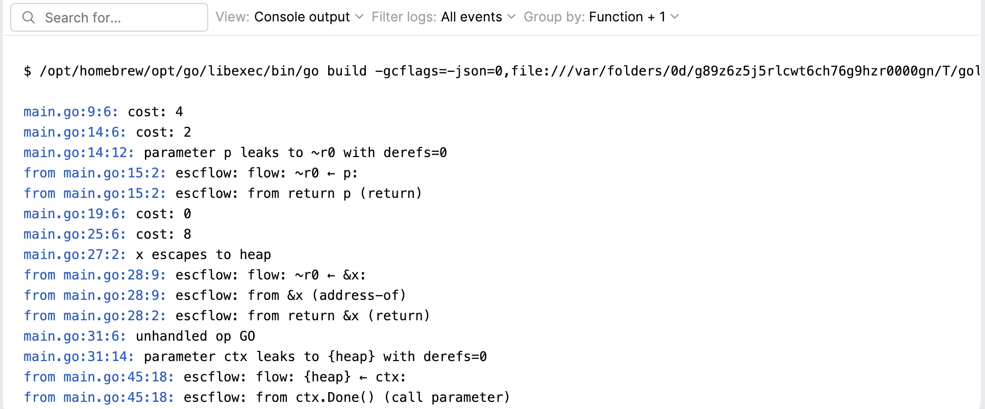Console output