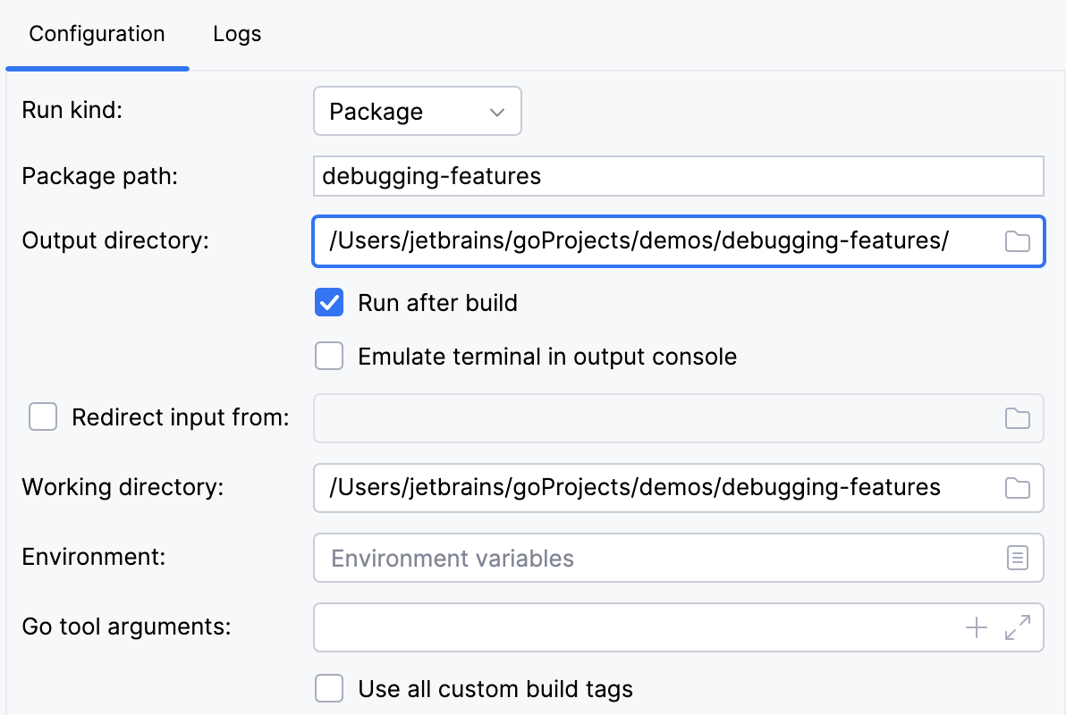 Change the output directory of the application binary