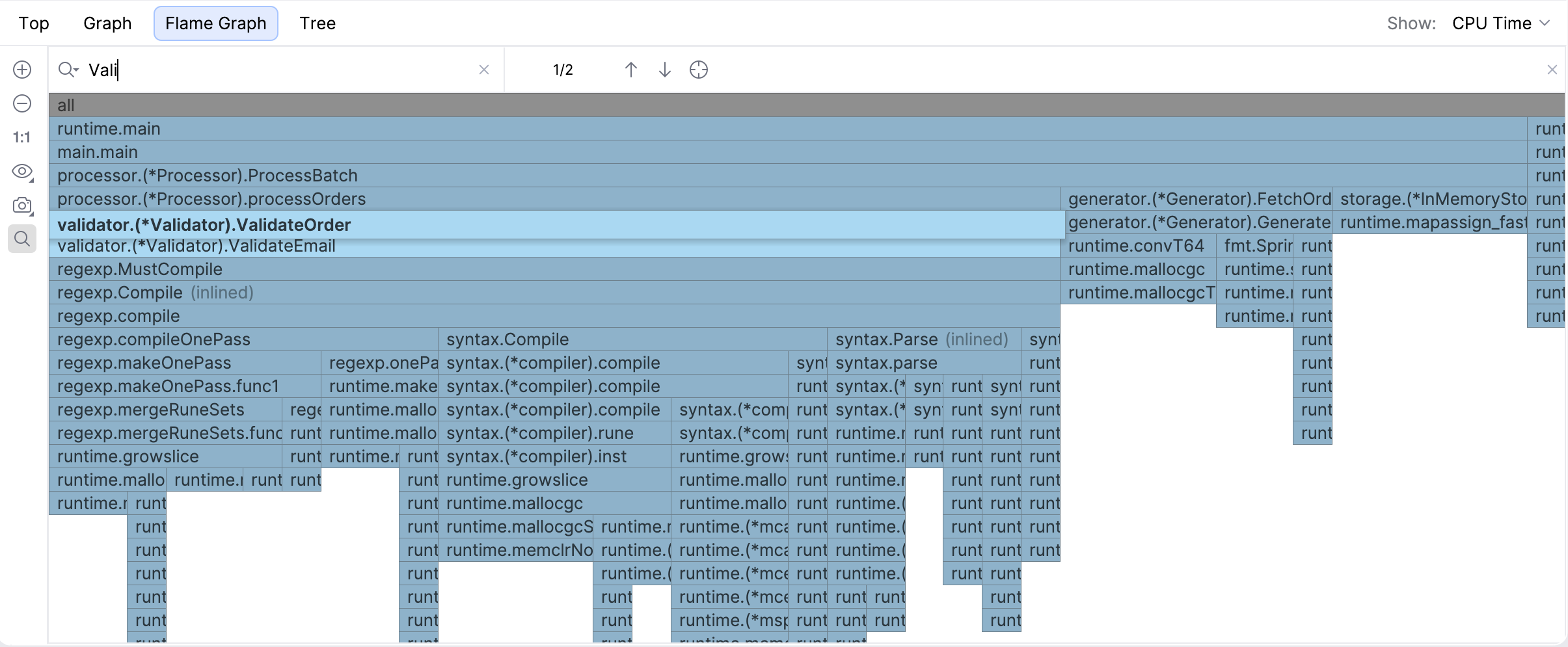 Search in flame graph