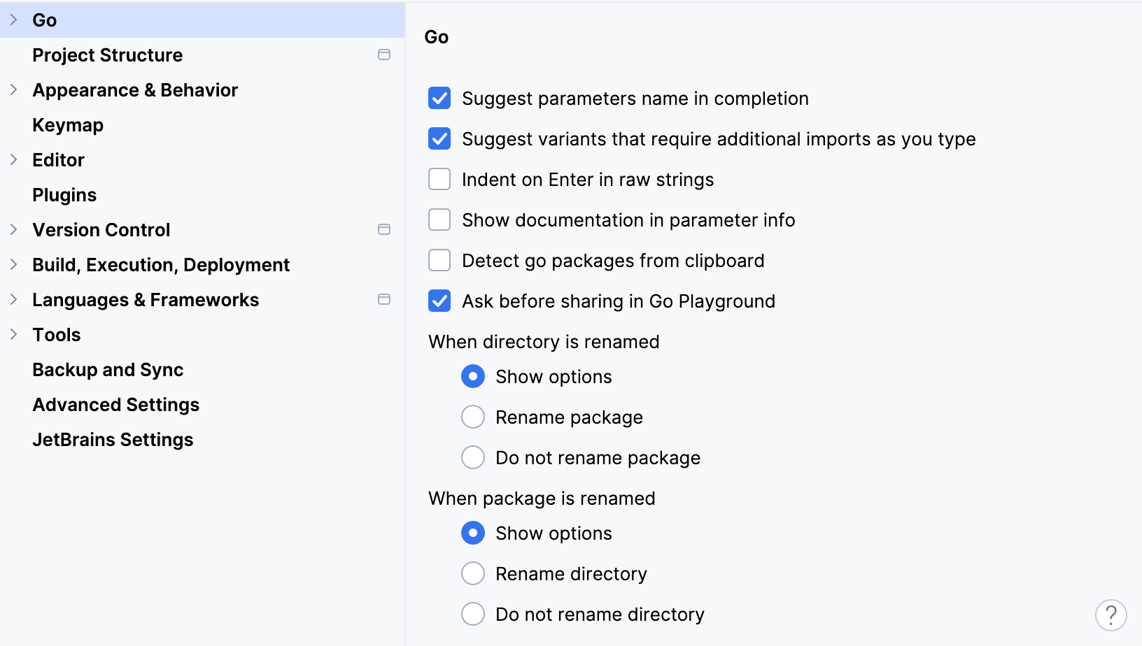 General settings for go General settings for go