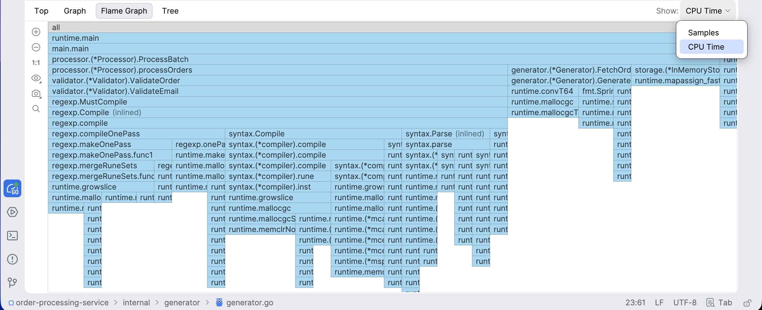 Flame graph in Go profiler