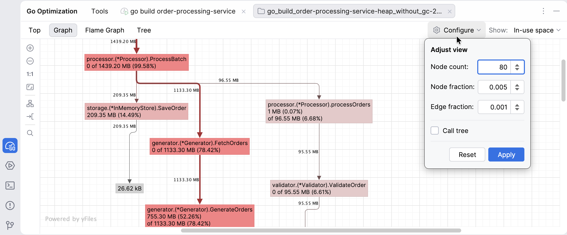 Graph view in the Go profiler