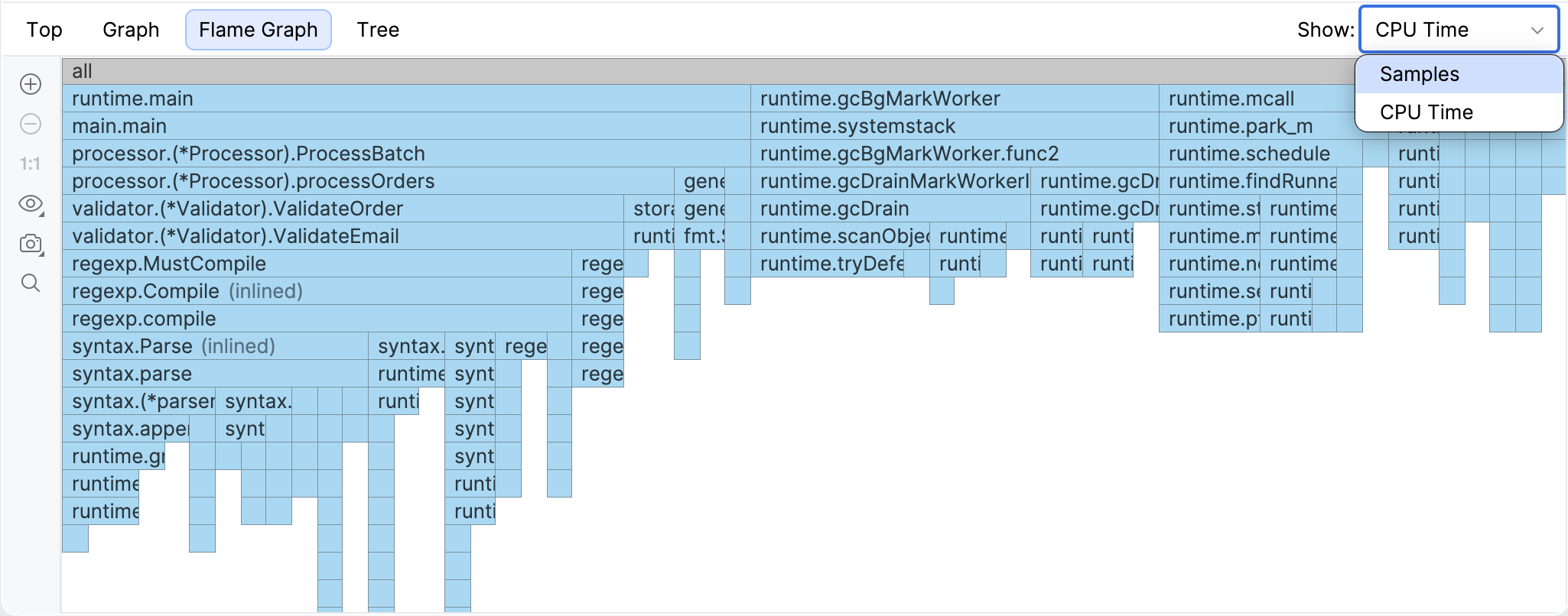 The Show menu in the Go Optimization tool window
