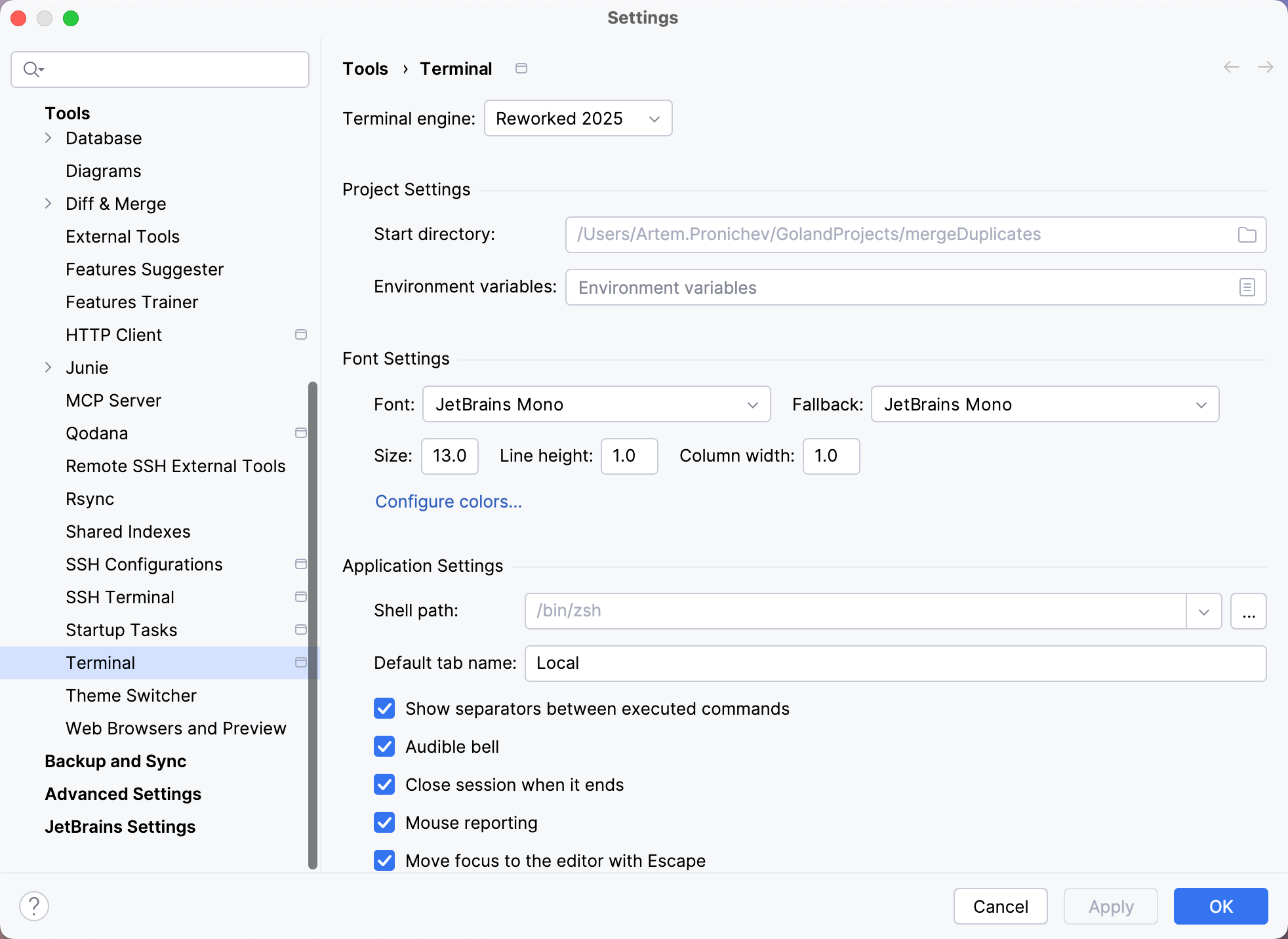 Settings | Tools | Terminal