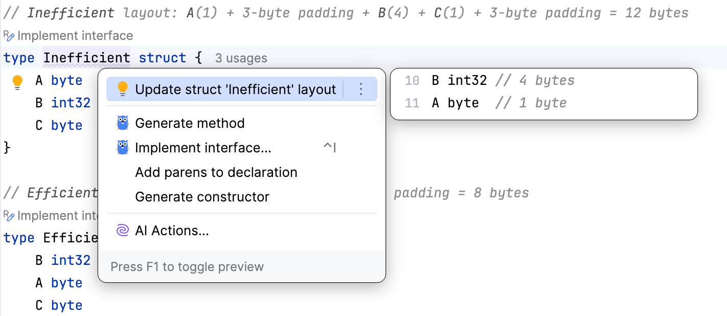 Apply a quick-fix for struct optimization